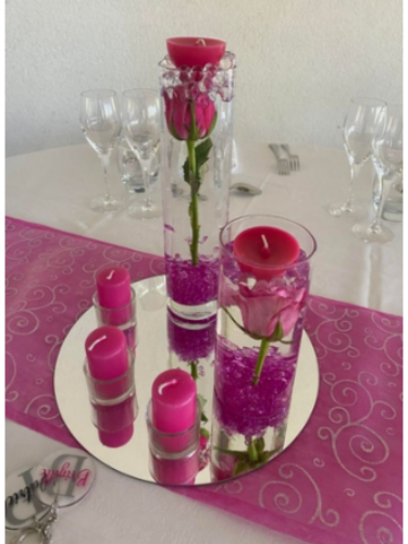 Centrre de table en verre et miroir